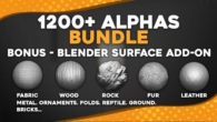 1200+ Alphas Bundle for ZBrush, Bledner. Surface Add-on for Blender